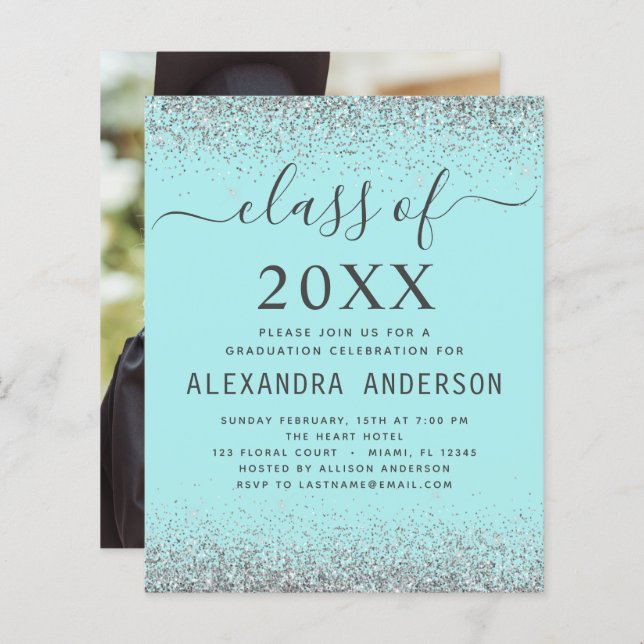 Budget 2022 Photo Graduation Teal Aqua Blue Silver (Front/Back)