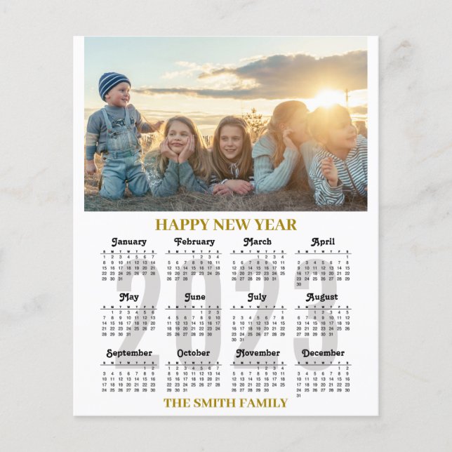 Budget 2023 Calendar Modern Gold Script Photo Card (Front)