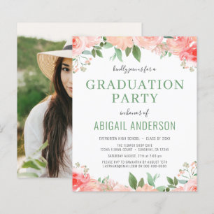 Budget 2023 Floral Photo Graduation Invitation