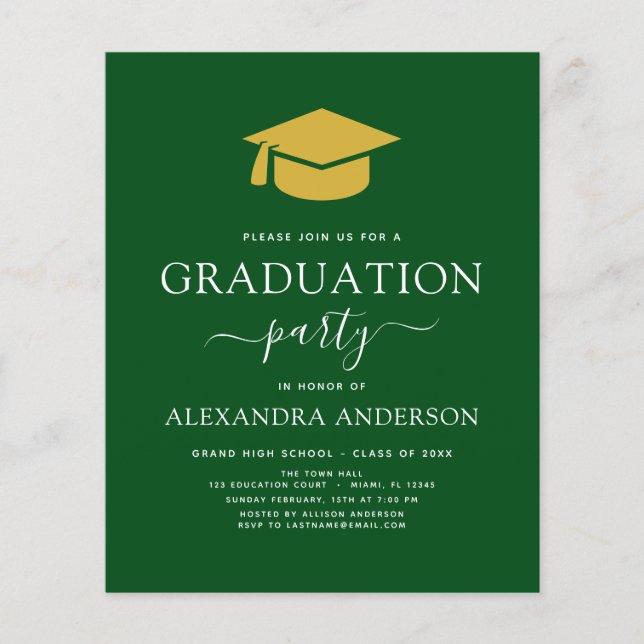 Budget 2023 Graduation Party Green Gold Flyer (Front)