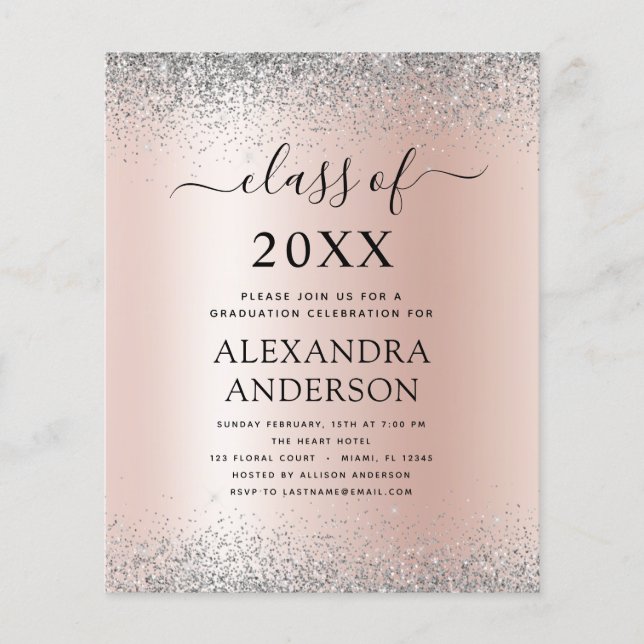 Budget 2023 Graduation Rose Gold Pink Silver Flyer (Front)