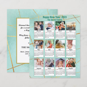 Budget 2023 Mint Green Family Photo Calendar Card
