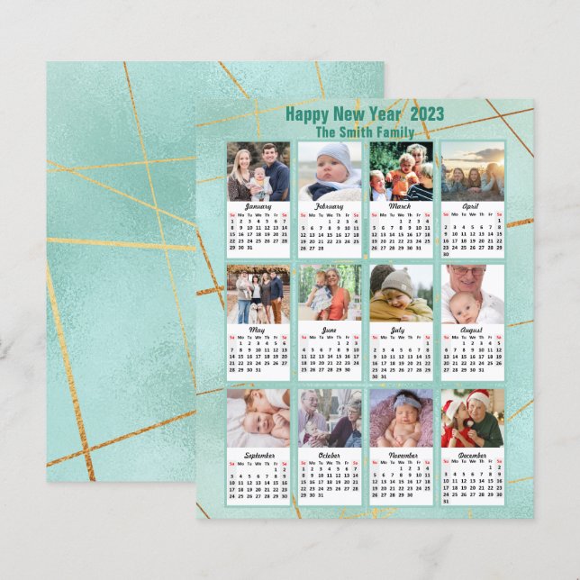 Budget 2023 Mint Green Family Photo Calendar Card (Front/Back)