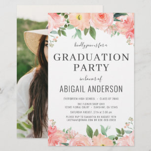 Budget 2023 Peach Coral Floral Grad Invitation