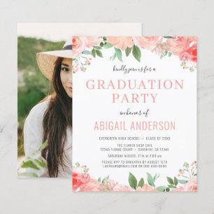 Budget 2023 Pink Floral Grad Party Invitation