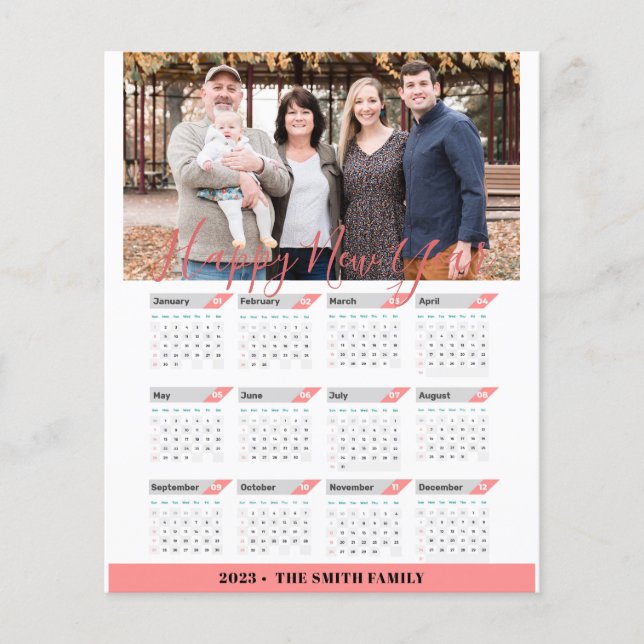 Budget 2023 Rose Gold Calendar Modern Photo Card (Front)