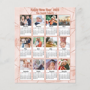 Budget 2023 Rose Gold Modern Photo Calendar Card