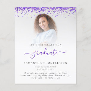 Budget 2024 Grad Photo Purple Glitter Invitation