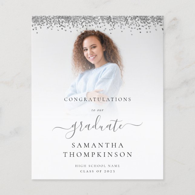 Budget 2024 Grad Photo Silver Glitter Announcement (Front)