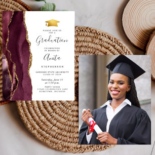 Budget 2024 Graduation Burgundy Agate Photo Invite