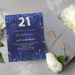 Budget 21st birthday blue silver glitter<br><div class="desc">A modern,  stylish and glamourous invitation for a 21st birthday party.  A navy blue background,  decorated with faux glitter dust.  The blue colour is uneven. Personalize and add your name and party details.  Number 21 is written with a balloon style font,  script,  silver coloured.</div>