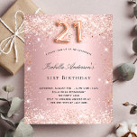 Budget 21st birthday blush pink rose glitter dust<br><div class="desc">For an elegant 21st birthday party. A blush pink gradient background. Decorated with rose gold faux glitter dust.  Personalize and add a name and party details. The name is written with a hand lettered style script. Number 21 is written with a balloon style font.</div>