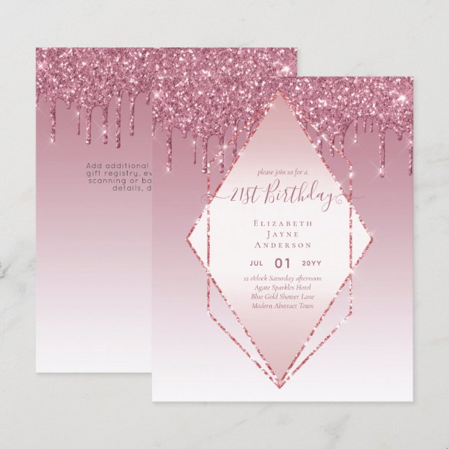 BUDGET 21st Birthday Dripping Glitter Glamour Invi (Front/Back)