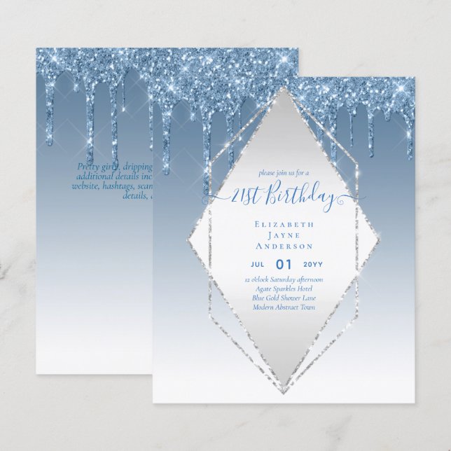 BUDGET 21st Birthday Dripping Glitter Glamour Invi (Front/Back)