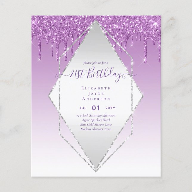 BUDGET 21st Birthday Dripping Glitter Glamour Invi Flyer (Front)