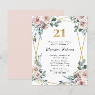 Budget 21st Birthday Floral Gold Party Invite