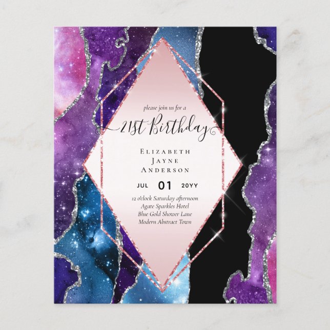 BUDGET 21st Birthday Glittery AGATE Sparkle Invite Flyer (Front)