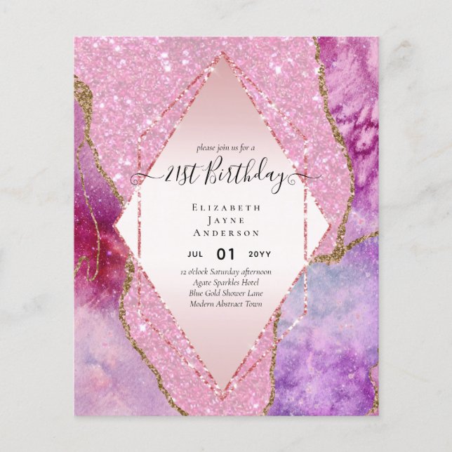 BUDGET 21st Birthday Glittery AGATE Sparkle Invite Flyer (Front)