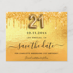 Budget 21st birthday gold glitter save the date