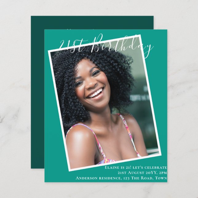 BUDGET 21st Birthday Invite PHOTO Keepsake (Front/Back)