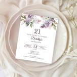 BUDGET 21st Birthday Party Purple Lilac Floral<br><div class="desc">Soft watercolor purple lilacs create a pretty springtime affordable budget birthday invitation. The typography adds a vintage, retro vibe. All of the text is editable so you can set just the right tone. You can easily change fonts and colour as well. It is part of the Purple Spring Lilac Flower...</div>
