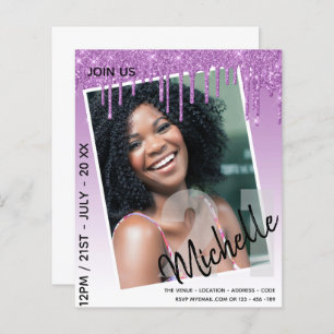 BUDGET 21st Birthday PHOTO Dripping Glitter Invite