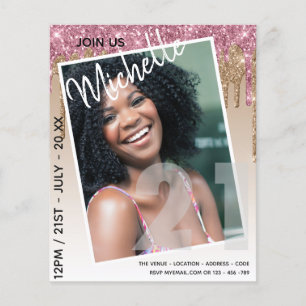 BUDGET 21st Birthday PHOTO Dripping Glitter Invite Flyer