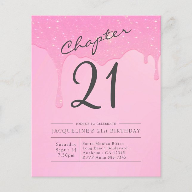 Budget 21st Birthday Pink Grey Invitation Flyer (Front)