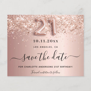 Budget 21st birthday rose gold blush save the date
