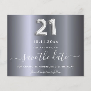 Budget 21st birthday silver save the date