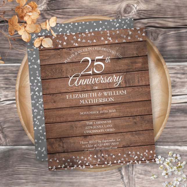 Budget 25th Anniversary Rustic Hearts Invitation (Creator Uploaded)
