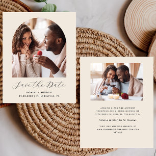 Budget 2-Photo Boho Arch Beige Save the Date