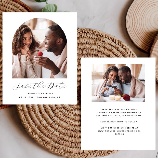 Budget 2-Photo Boho Arch Black White Save the Date (Creator Uploaded)