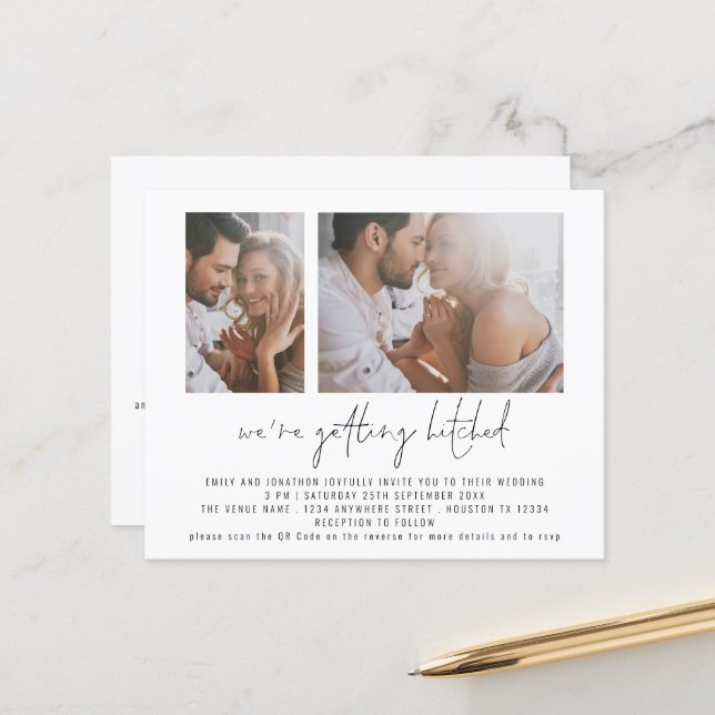 Budget 2 Photo Getting Hitched QR Code Wedding (Front/Back In Situ)