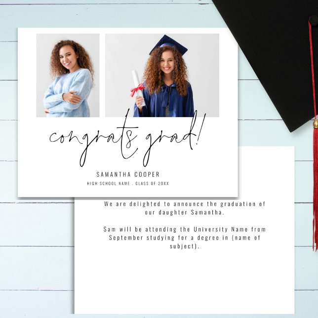 Budget 2 Photo Script Graduation Announcement (front and back view)