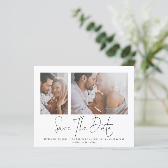 Budget 2 Photo Script Wedding Save the Date (Standing Front)