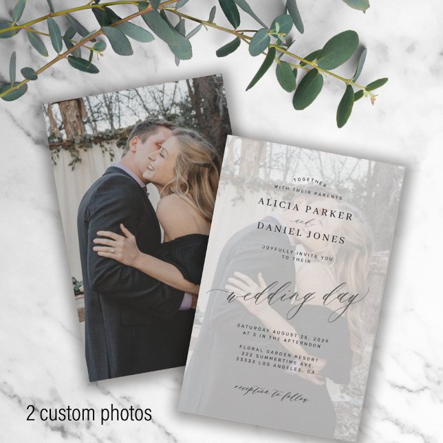 Budget 2 photos modern overlay wedding invitation (Creator Uploaded)