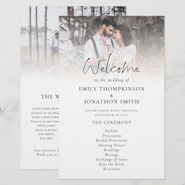 Budget 2 Photos Overlay Script Wedding Program (Front/Back)