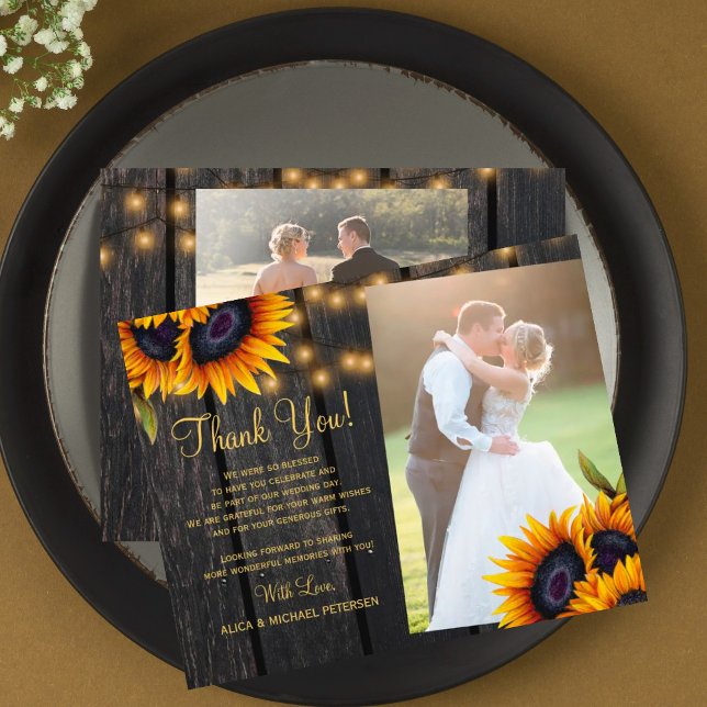 Budget 2 photos rustic wedding thank you card (Creator Uploaded)