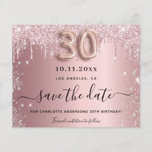 Budget 30th birthday blush glitter save the date