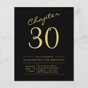 Budget 30th Birthday Invitation Black Gold Flyer