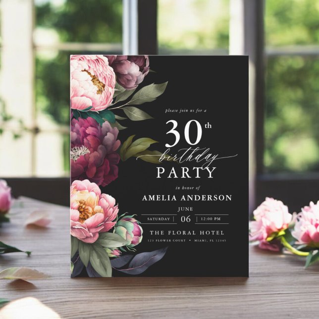 Budget 30th Birthday Moody Floral Invitation Flyer (Creator Uploaded)
