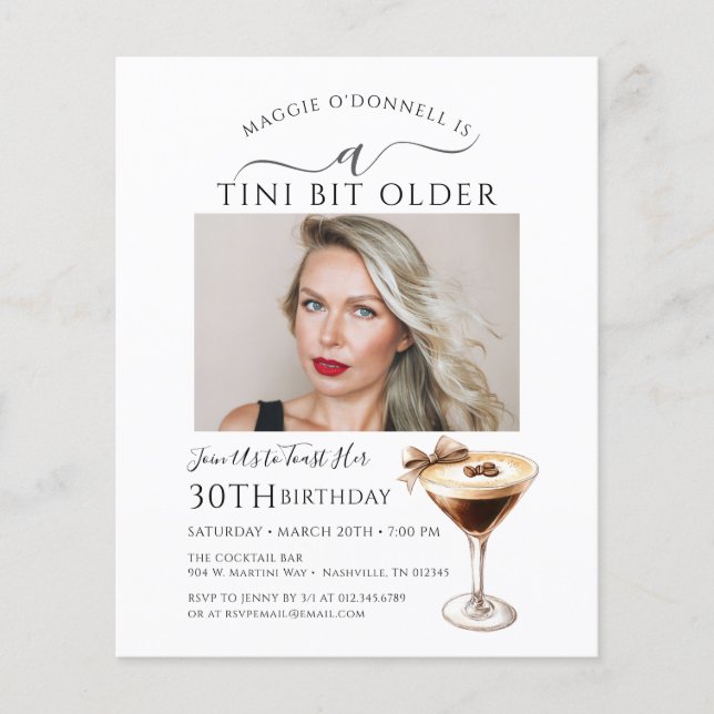 BUDGET 30th Birthday Party Photo Martini Invite (Front)