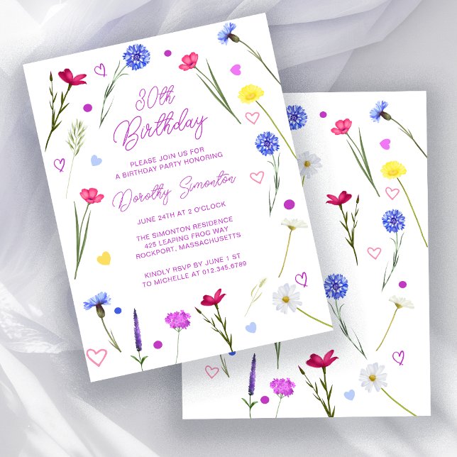 BUDGET 30th Birthday Party Wildflower Invitation (Creator Uploaded)