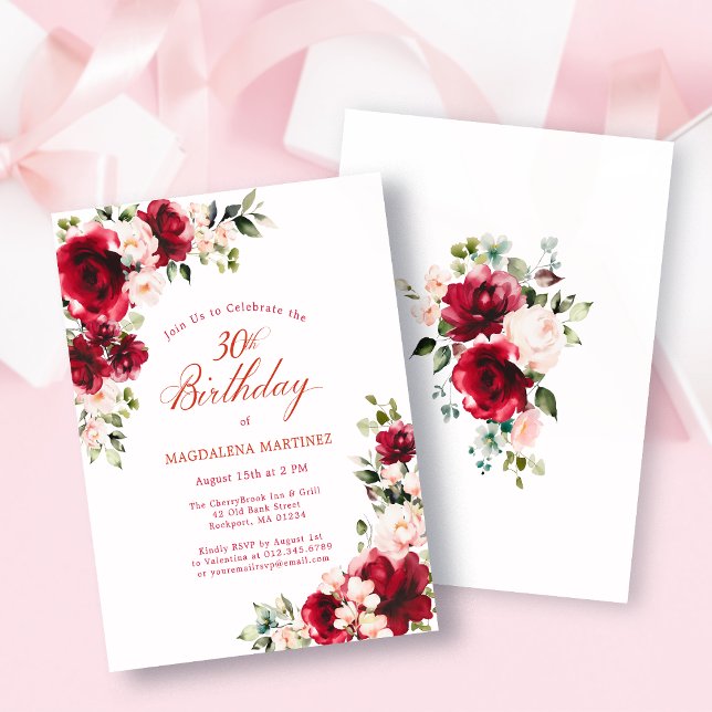 BUDGET 30th Birthday Red Pink Rose Invitation (Creator Uploaded)