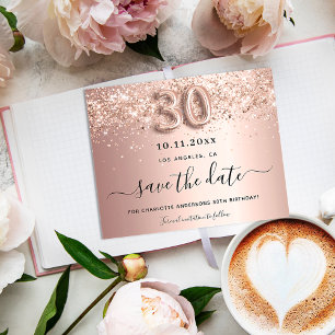 Budget 30th birthday rose gold blush save the date