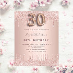 Budget 30th Birthday rose gold glitter invitation<br><div class="desc">A modern, stylish and glamourous invitation for a 30th birthday party. A faux rose gold metallic looking background with an elegant faux rose gold glitter drip, paint drip look. The name is written with a modern dark rose gold coloured hand lettered style script. Personalize and add your party details. Number...</div>