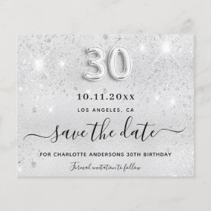 Budget 30th birthday silver glitter save the date