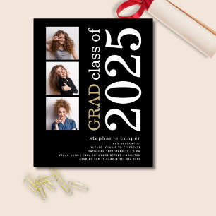 Budget 3 photo Bold 2025 Black Graduation Invite