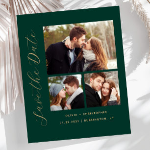 Budget 3-Photo Collage Emerald Green Save the Date